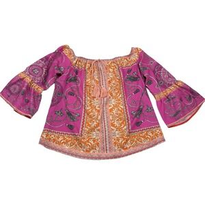 Umgee Women's Size Small Floral Tassel‎ Blouse Shirt Top Tropical Boho Peasant